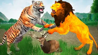 Tiger Vs Lion Fight Epic Battle | Lion Fight Tiger Attacks on Deer Animal Revolt Epic Battle