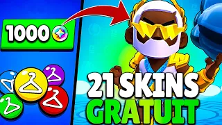 21 PLUS BEAUX SKINS GRATUIT sur BRAWL STARS et qui SONT RENTABLE !