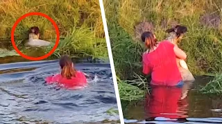 Cuando la mujer ve lo que se mueve en el agua, no duda ni un segundo