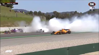 Romain Grosjean, Piere Gasly and Nico Hulkenberg crash at start Spanish GP 2018