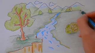 Как ПРОСТО нарисовать ПРИРОДУ ГОРНЫЙ ПЕЙЗАЖ, Рисуем Просто/735/How to draw a MOUNTAIN LANDSCAPE