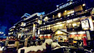 Ginzan Onsen Obanazawa City, Yamagata Prefecture, Japan, in winter with deep snow.