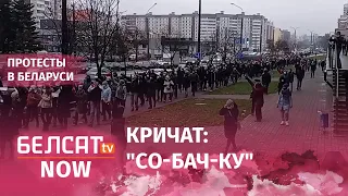 Приподнятый боевой дух большой колонны людей на Марше "против фашизма" в Минске