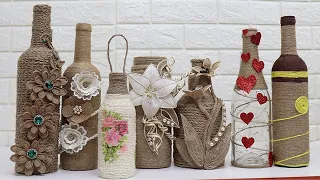 10 jute craft bottle decoration ideas |Home decorating ideas handmade
