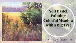 Timelapse Soft Pastel Painting "Meadow" with Alcohol Wash Underpainting.