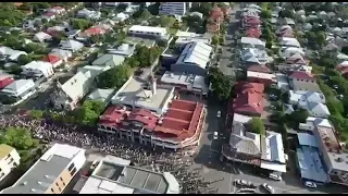 Brisbane anti-mandate protest Musgrave Park 18 Dec 2021 Drone view. Massive turn out!! 200k supports