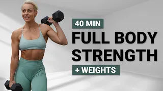 40 MIN DB FULL BODY STRENGTH WORKOUT | Strength Focus | No Jumping | With Repeat | + Weights