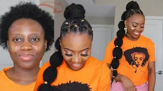 EASY SPICED UP HIGH GENIE BUBBLE PONYTAIL ON SHORT 4C NATURAL HAIR | CRISS CROSS RUBBERBAND Tutorial