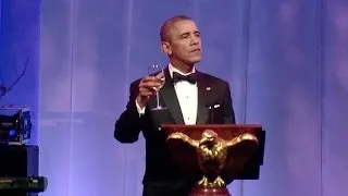 President Obama Toasts President Hollande at the France State Dinner