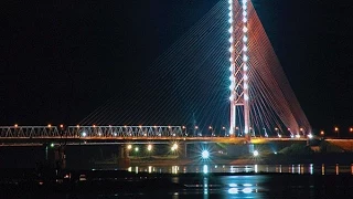 Ugra cable-stayed bridge across the Ob river near Surgut, one of the longest bridges in Siberia