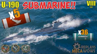 SUBMARINE U-190 5 Kills & 199k Damage | World of Warships Gameplay