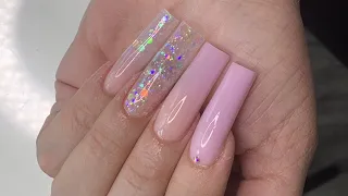 Long Encapsulated Glitter Ombre Acrylic Nails