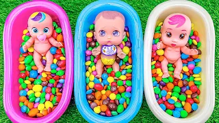 Satisfying ASMR | Full Bathtubs of Glossy Candy Skittles with M&M's PlayDoh Grid Ball | Cutting ASMR