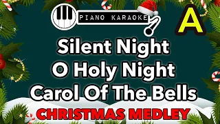 Silent Night - O Holy Night - Carol Of The Bells - Piano Karaoke Medley in A