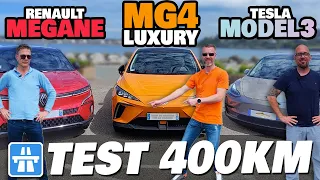 MG4 vs MEGANE vs TESLA MODEL 3 : on les compare sur 400km !