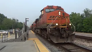 A FLYING 70 MPH BNSF intermodal train zooms by La Plata, MO on July 15. 2023