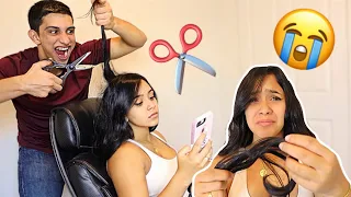 CUTTING MY GIRLFRIENDS HAIR PRANK!! **she cried**