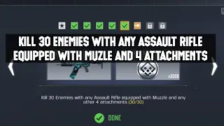 KILL 30 ENEMIES WITH ANY ASSAULT RIFLE EQUIPPED WITH MUZZLE AND ANY 4 ATTACHMENTS MASTER OF ALL CODM