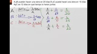 A y B hacen una obra en 20 días; B y C, 15 días; A y C, 12, 12 días