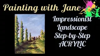 Impressionist Landscape for Beginners Acrylic on canvas Painting Tutorial