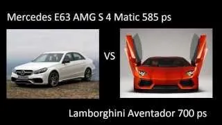 Mercedes E63 AMG S 4 Matic vs Lamborghini Aventador 700 ps acceleration разгон drag 0-250 kmh