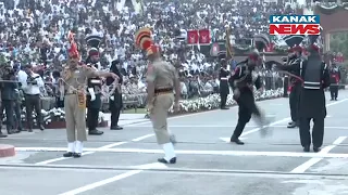 Beating Retreat Ceremony At Attari-Wagah Border In Punjab's Amritsar On Eve Of Independence Day