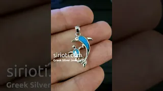 Blue Opal Dolphin Turtle Silver Pendant - Sirioti Greek Silver Jewelry #silver #jewelry #freece