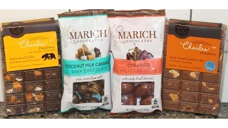 Charles Chocolates Hella NorCal & Salty-Sweet Cashew Bar and Marich Chocolates Coconut & Cherries