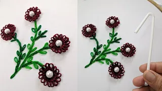 Amazing Hand Embroidery flower design trick with strow. Very Easy Hand Embroidery flower design idea