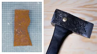 Restoring and modifing a very old and rusty axe (with a small engraved brass skull)