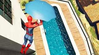 GTA 5 Water Ragdolls Spiderman Jump/Fails #46 (Euphoria physics, Funny Moment, Flooded Los Santos)