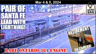 2 SANTA FE ENGINES LEAD THROUGH A LIGHTNING STORM! RARE ONTARIO ENGINE, RETIREMENT ON CAMERA!