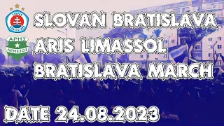 Slovan Bratislava vs Aris Limassol 24.8.2023 pochod ultras slovan UEFA EUROPA LEAGUE