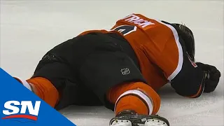 Nolan Patrick Slow To Get Up After Taking Shot To The Head From Teammate