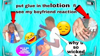 put glue in the Lotion  fi see my boyfriend reaction /prank 🤣🤣