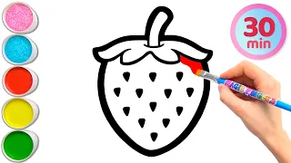 Strawberry and 6 More Fruits Drawing, Painting, Coloring for Kids and Toddlers | Learn Fruits #302