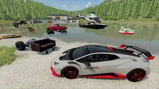 Millionaire goes to his mansion on the lake with boats and Monster Truck | Farming Simulator 22