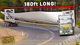 Skilled Truck Driver Hauls HUGE Wind Turbine Through Small Town