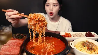 SUB)얼큰칼칼 김치찌개에 장조림버터비빔밥 스팸 집밥 먹방!🍜 (ft.라면사리) Kimchi-jjigae Ramyeon Mukbang ASMR