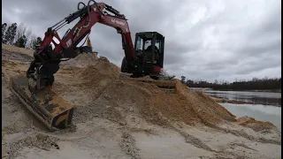 Yanmar  VIO-55 With AMI Grading Bucket  Grading At The Waterline Before The Rain Arrives...