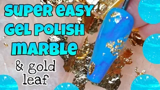 💙 SUPER EASY MARBLE | GEL POLISH | Nail art design | Gold leaf | Blue