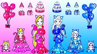 Paper Dolls Dress Up - Pink Rapunzel and Blue Elsa Birthday Party Paper Craft - Woa Doll Channel