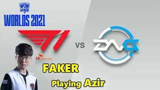 T1 vs DetonatioN FocusMe - WORLDS 2021 - FAKER Playing AZIR - GROUP B - DAY 1 - LEAGUE OF LEGENDS