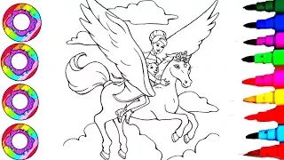 Disney's BARBIE and Rainbow Horse Coloring Sheet Coloring Pages l How to Colour Learn Colors