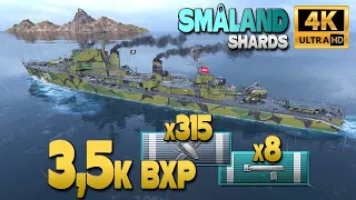 Destroyer Småland on map Shards, 3,5k bxp game - World of Warships