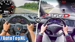 Tesla Model X P100D 2019 vs 2019 Porsche Cayenne Turbo ACCELERATION & AUTOBAHN POV by AutoTopNL