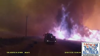 Burn Over 2015 Pinery Fire SA - Fire trucks overrun by flames and go into burnover mode.