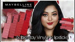 *New* MAYBELLINE SUPERSTAY VINYL INK LIPSTICKS|| 4 Shades|| REVIEW & SWATCHES|| saptaparnee biswas