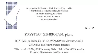 KRYSTIAN ZIMERMAN's 1,000th Concert, 8 May 1992, Avery Fisher, NEW YORK