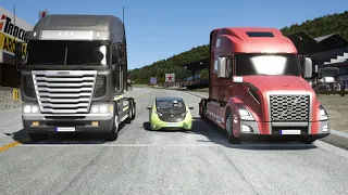 HKV Futuristic Compact Car vs Freightliner Argosy vs Volvo VNL 760 Tractor Truck